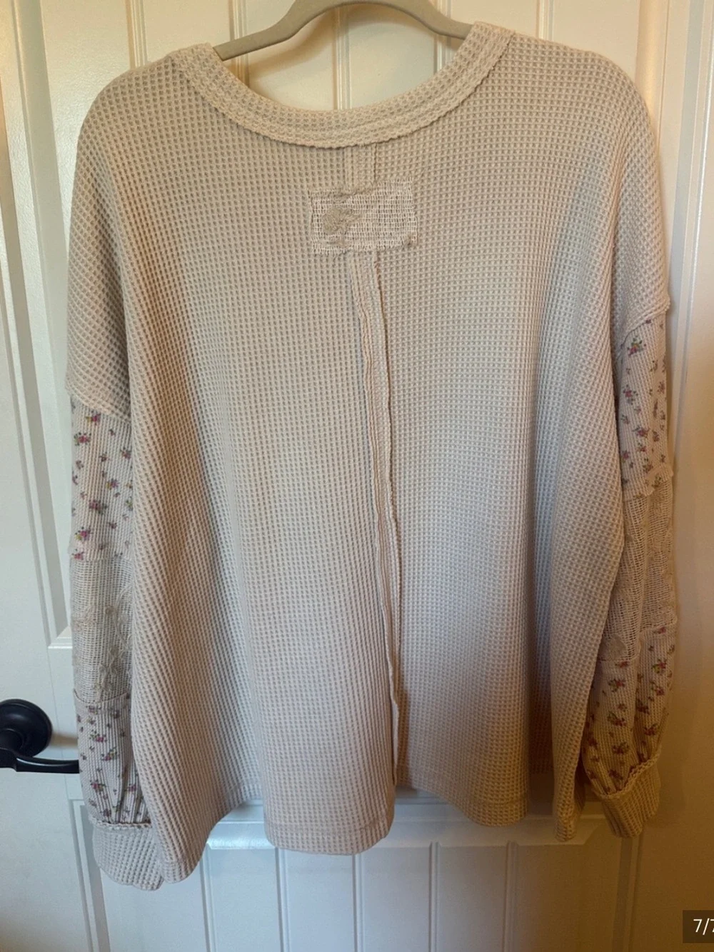 easel Cream Waffle thermal Knit oversized Crewneck sweatshirt Sweater large - Picture 2 of 7